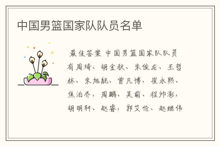 中国男篮国家队队员名单