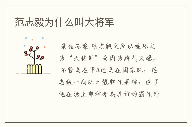 范志毅为什么叫大将军