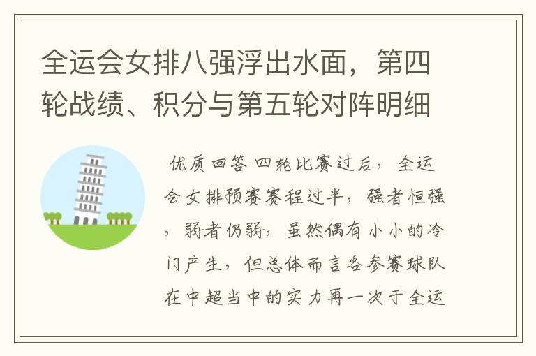 全运会女排八强浮出水面,第四轮战绩、积分与第五轮对阵明细总览