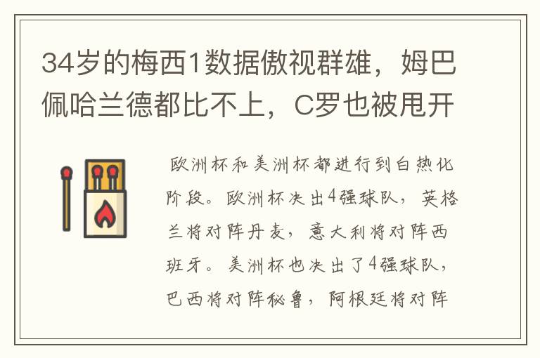 34岁的梅西1数据傲视群雄,姆巴佩哈兰德都比不上,C罗也被甩开