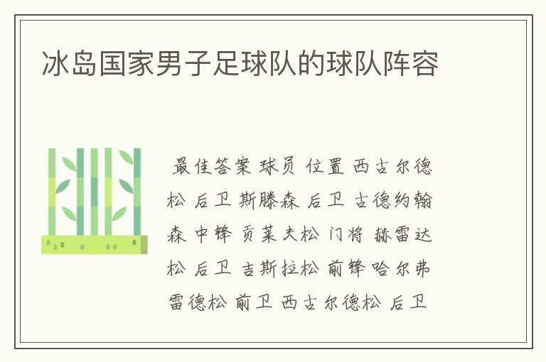 冰岛国家男子足球队的球队阵容