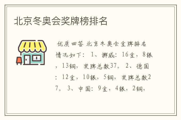 北京冬奥会奖牌榜排名