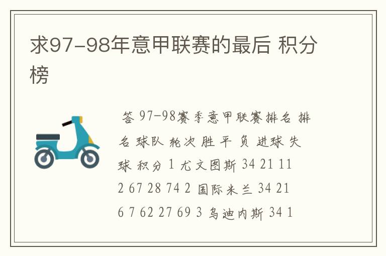 求97-98年意甲联赛的最后 积分榜