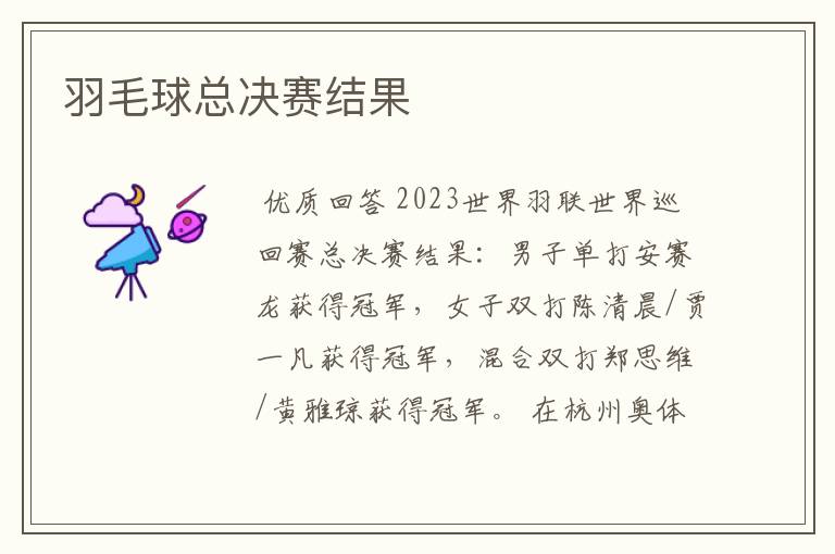 羽毛球总决赛结果
