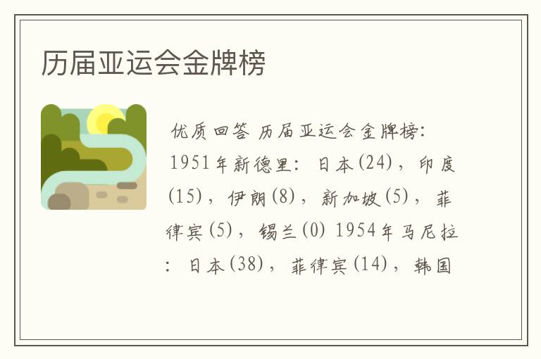 历届亚运会金牌榜