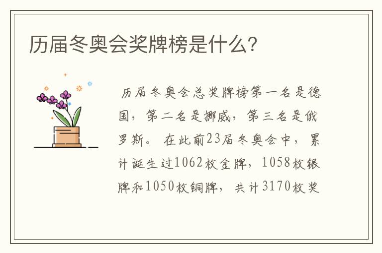 历届冬奥会奖牌榜是什么?