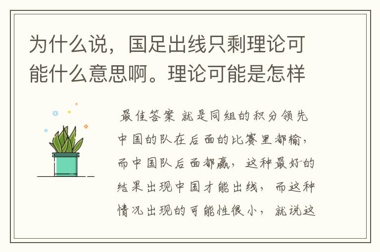 为什么说,国足出线只剩理论可能什么意思啊。理论可能是怎样。
