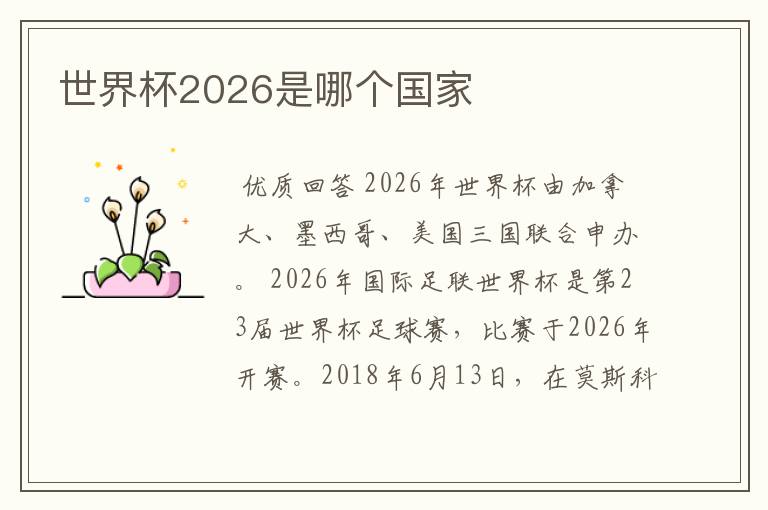 世界杯2026是哪个国家