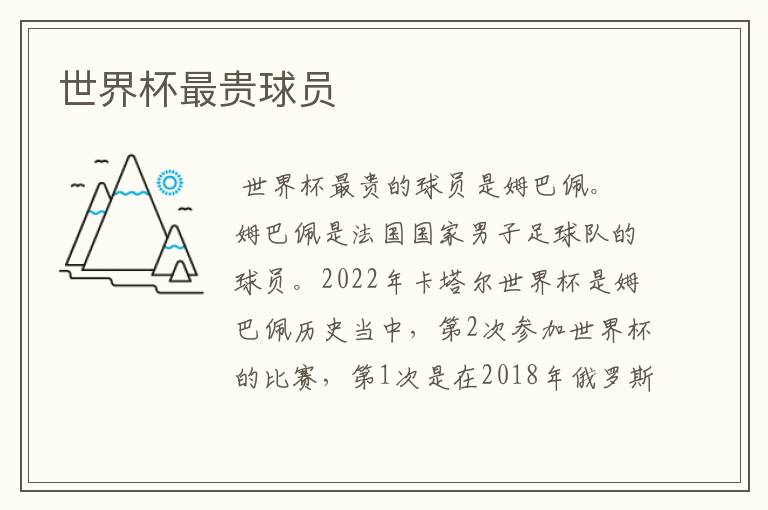 世界杯最贵球员