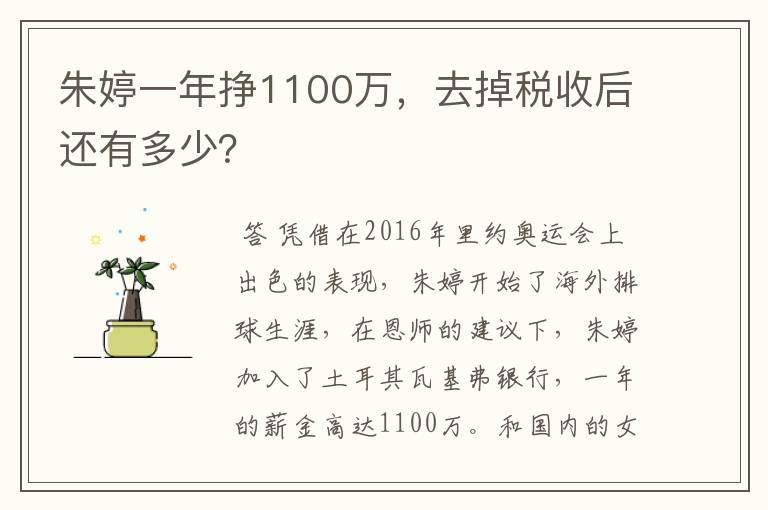 朱婷一年挣1100万,去掉税收后还有多少?