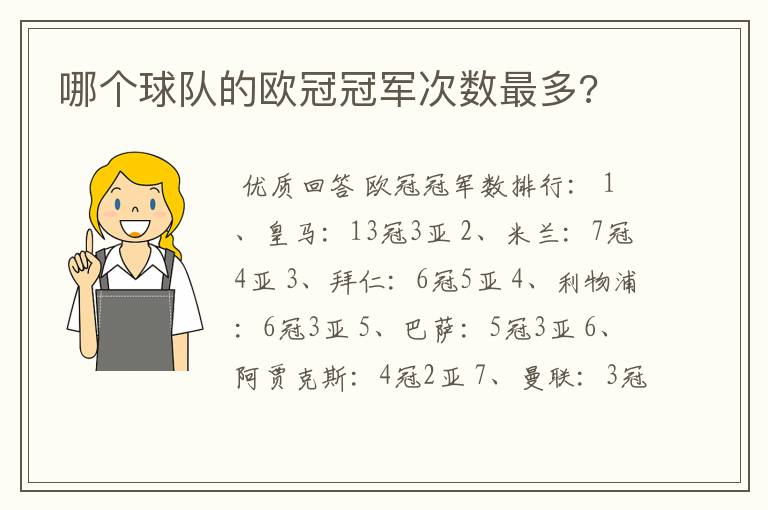 哪个球队的欧冠冠军次数最多?
