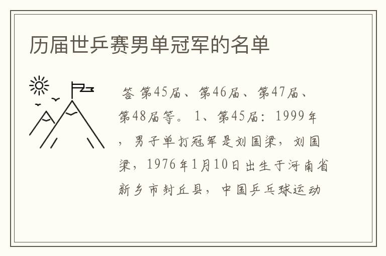历届世乒赛男单冠军的名单