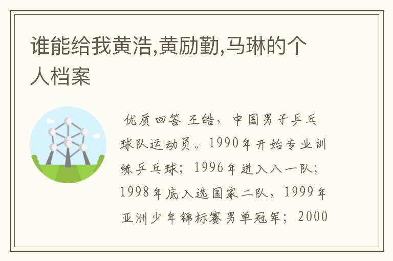 谁能给我黄浩,黄励勤,马琳的个人档案