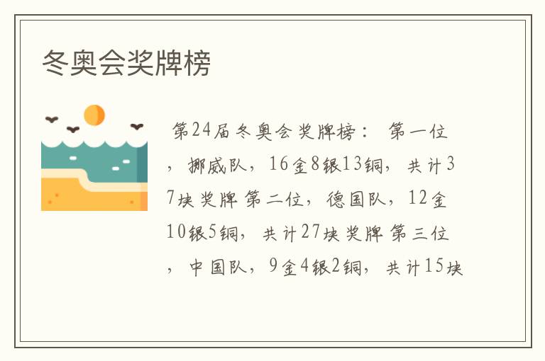 冬奥会奖牌榜
