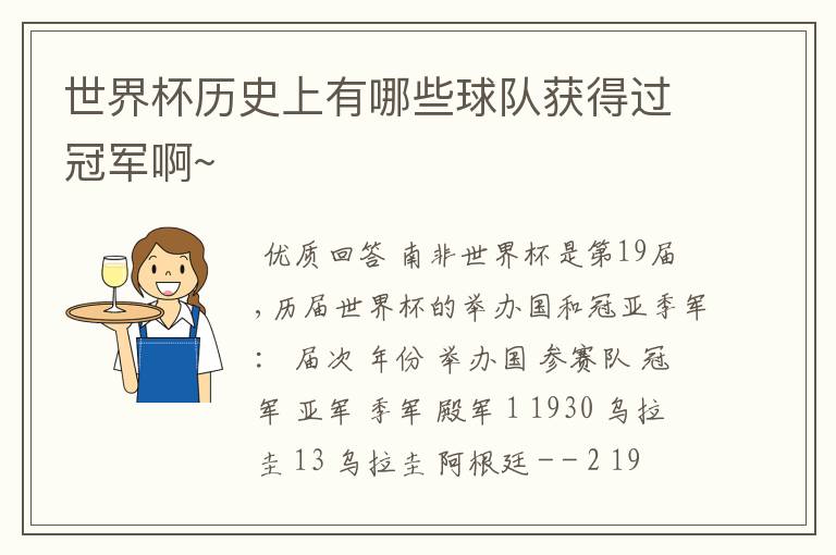 世界杯历史上有哪些球队获得过冠军啊~