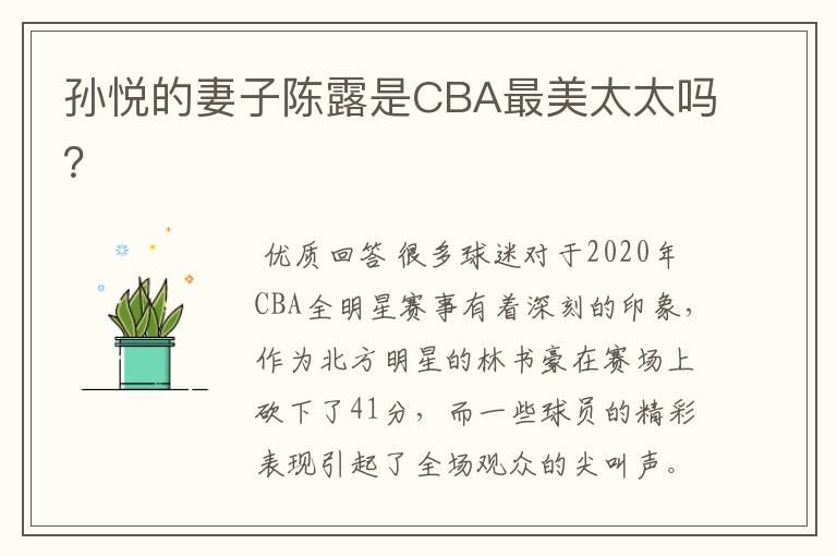 孙悦的妻子陈露是CBA最美太太吗？