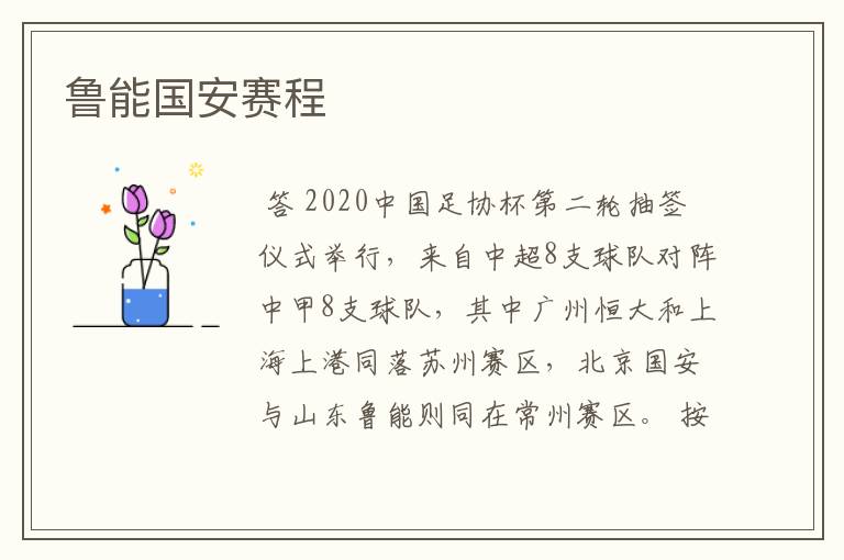 鲁能国安赛程