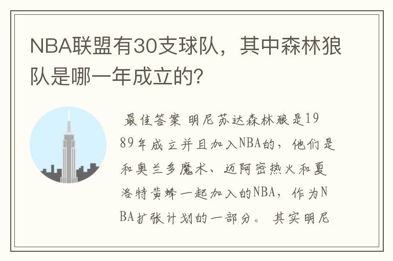NBA联盟有30支球队,其中森林狼队是哪一年成立的?