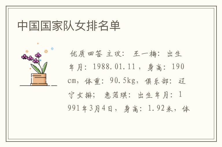 中国国家队女排名单