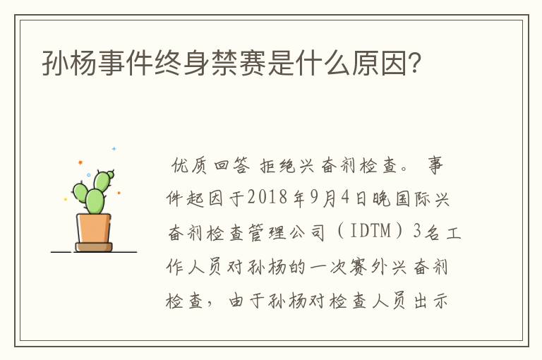 孙杨事件终身禁赛是什么原因?