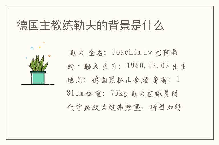 德国主教练勒夫的背景是什么