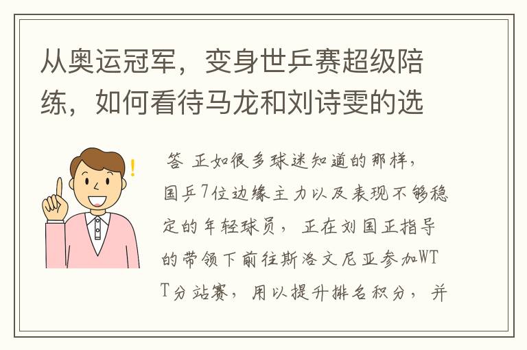 从奥运冠军,变身世乒赛超级陪练,如何看待马龙和刘诗雯的选择