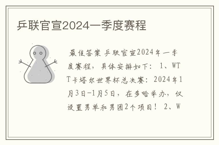 乒联官宣2024一季度赛程