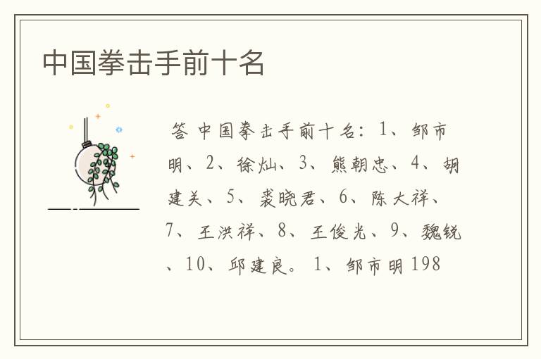 中国拳击手前十名