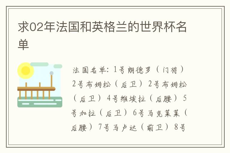 求02年法国和英格兰的世界杯名单