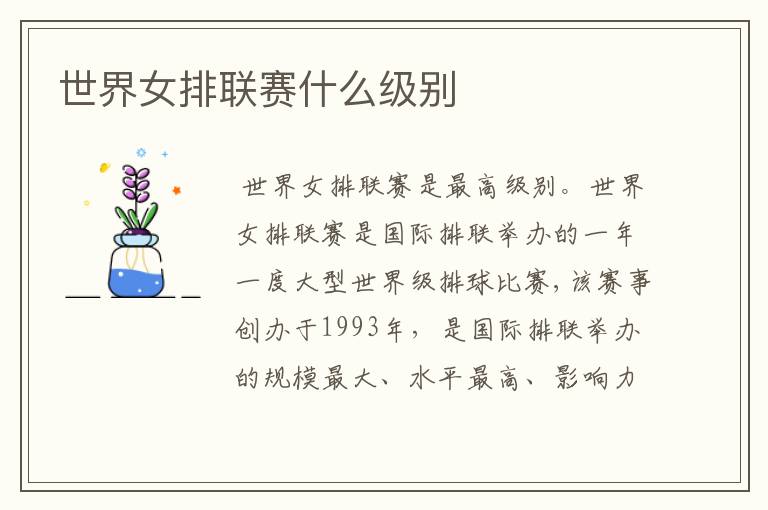 世界女排联赛什么级别