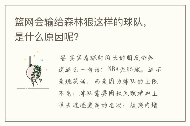 篮网会输给森林狼这样的球队,是什么原因呢?