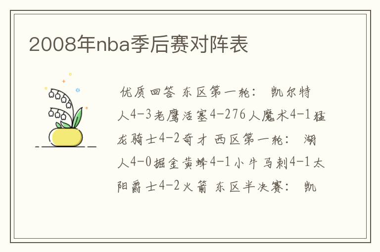 2008年nba季后赛对阵表