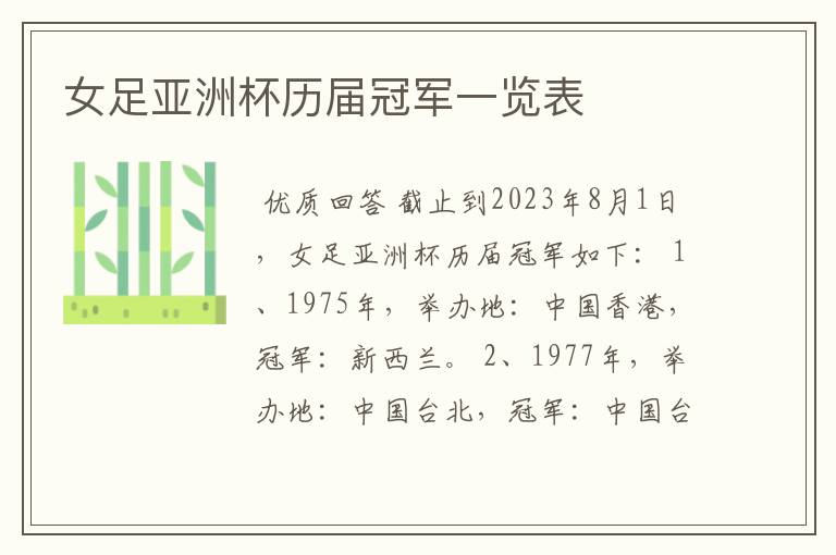 女足亚洲杯历届冠军一览表