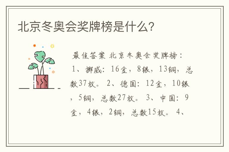 北京冬奥会奖牌榜是什么?