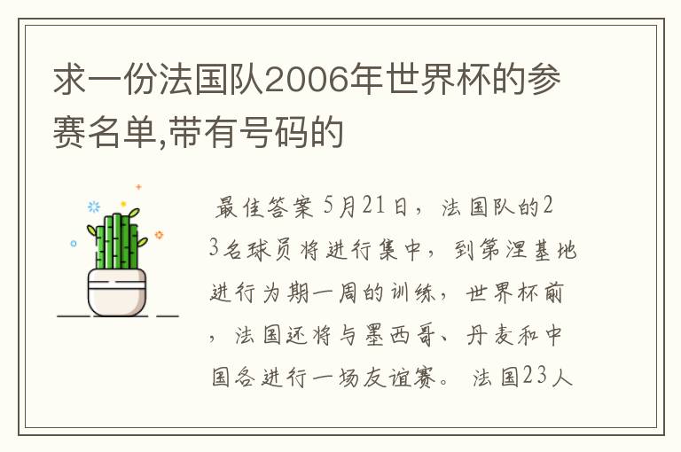 求一份法国队2006年世界杯的参赛名单,带有号码的