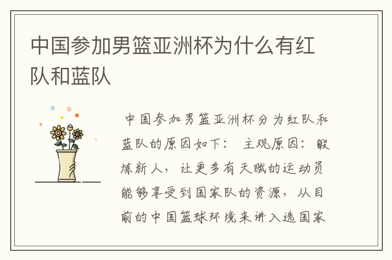 中国参加男篮亚洲杯为什么有红队和蓝队