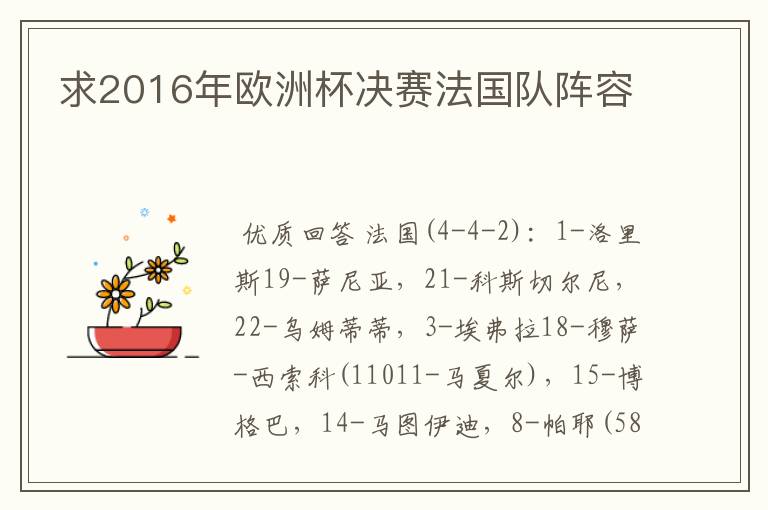 求2016年欧洲杯决赛法国队阵容