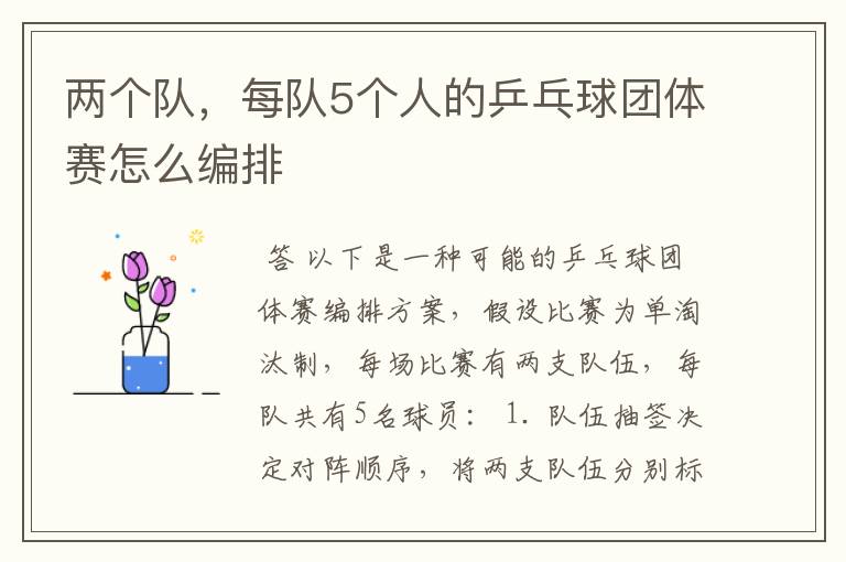 两个队,每队5个人的乒乓球团体赛怎么编排