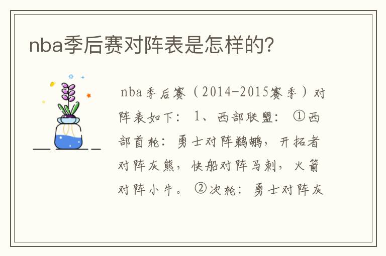 nba季后赛对阵表是怎样的?