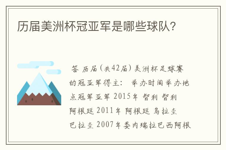 历届美洲杯冠亚军是哪些球队?