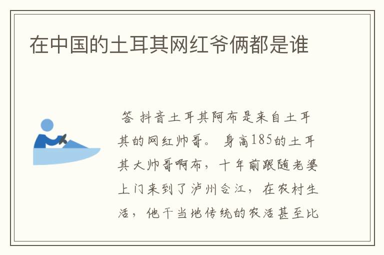 在中国的土耳其网红爷俩都是谁