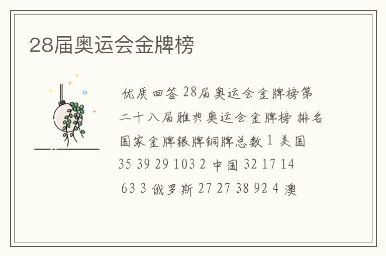 28届奥运会金牌榜