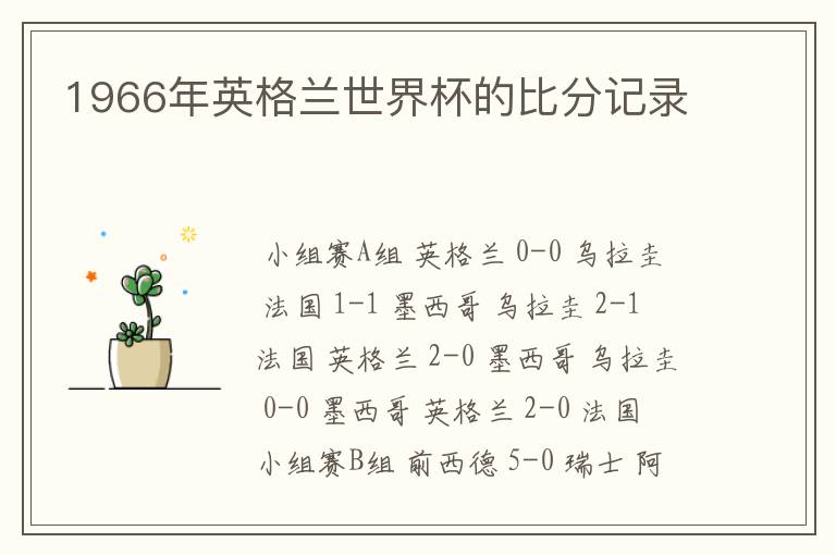 1966年英格兰世界杯的比分记录