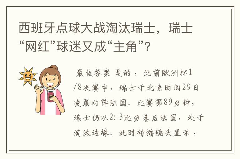 西班牙点球大战淘汰瑞士,瑞士“网红”球迷又成“主角”?