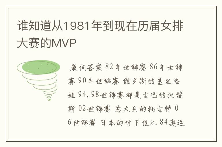谁知道从1981年到现在历届女排大赛的MVP
