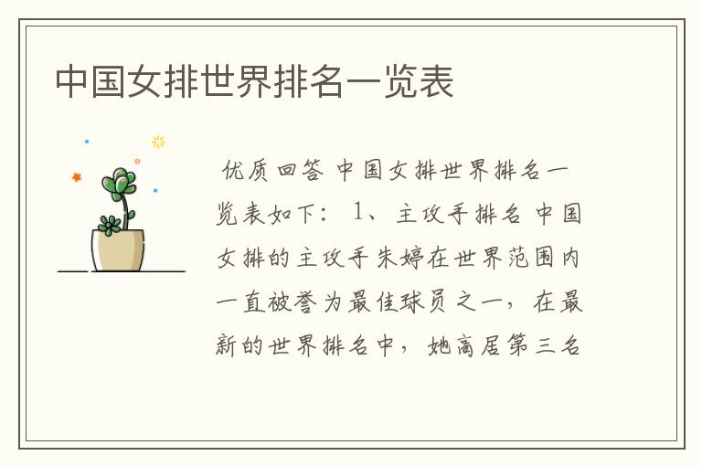 中国女排世界排名一览表