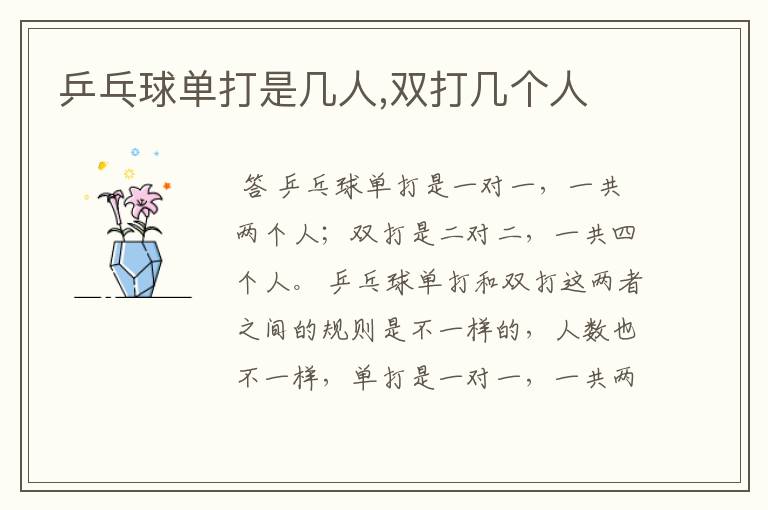 乒乓球单打是几人,双打几个人