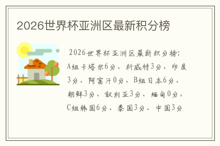 2026世界杯亚洲区最新积分榜