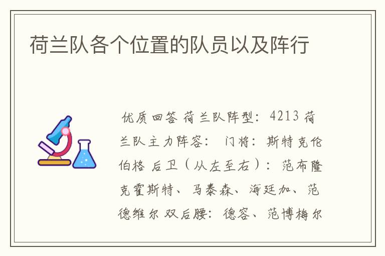 荷兰队各个位置的队员以及阵行
