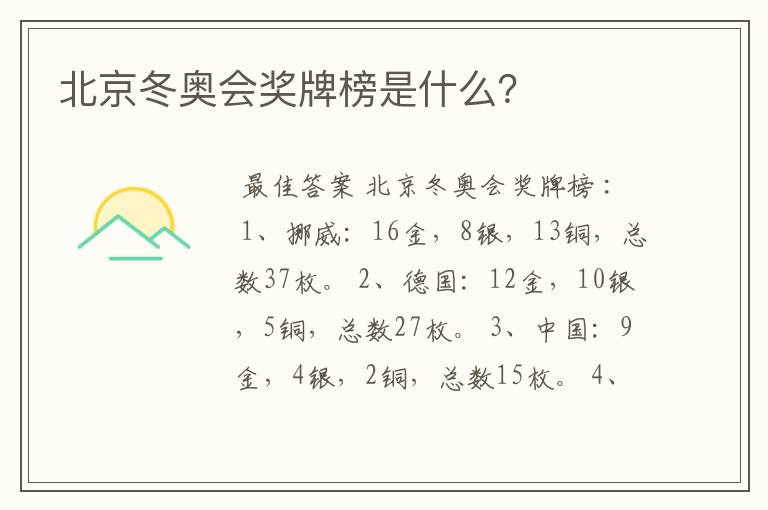 北京冬奥会奖牌榜是什么?